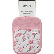 Wholesale - 2pc Pink Silicone Grip Pot Holder Plum Blossom Print C/P 30, UPC: 195010185844